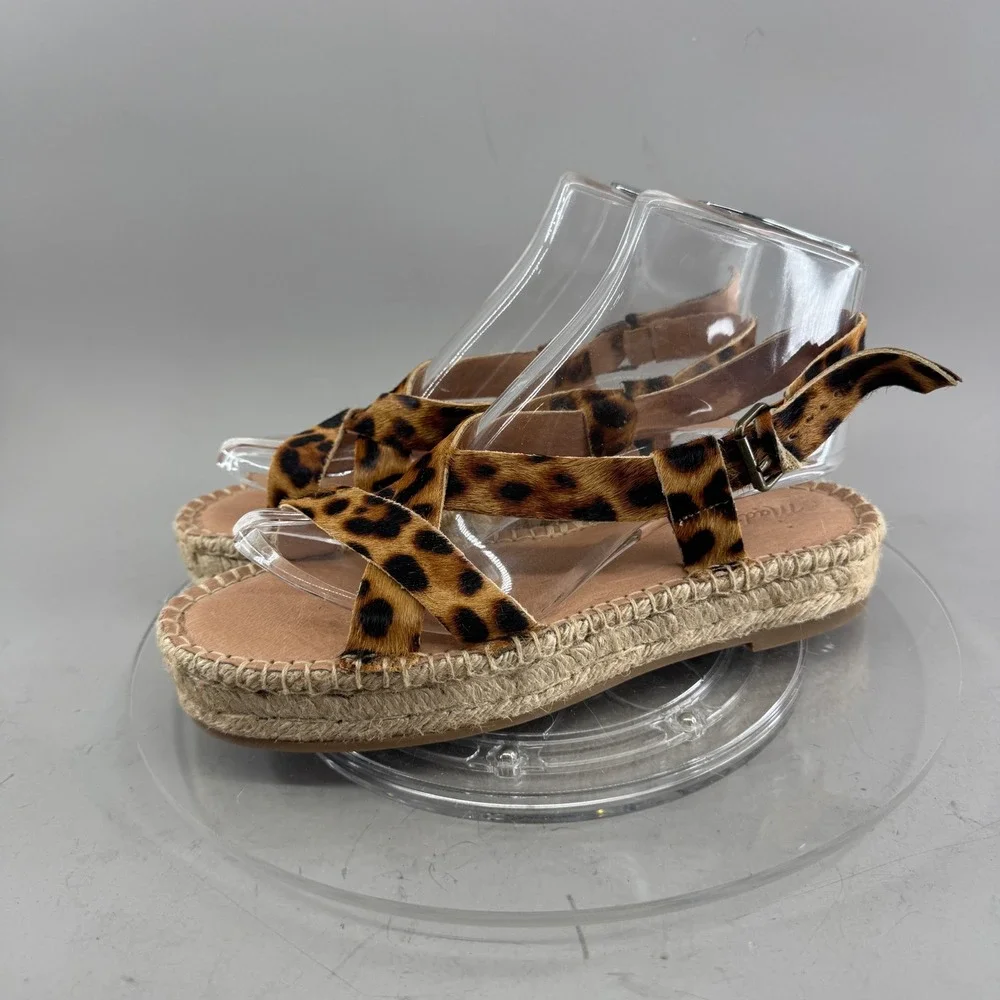 Madewell Womens Leopard Calf Hair Espadrille Platform Sandals AM198 Brown 7.5
